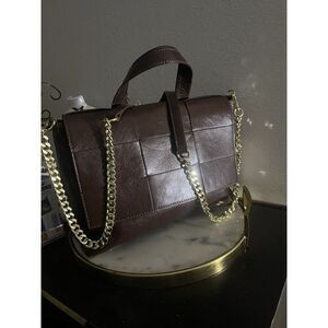 Anna Paola Dorinda Leather Satchel Bag Crossbody Brown Woven Gold Chain NWT